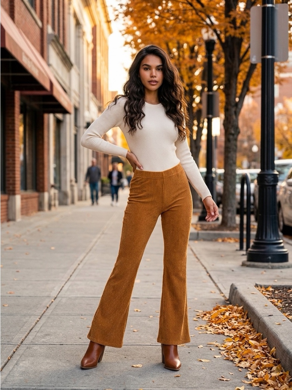 Chaser Tara Bluegrass Corduroy Flare Pants in Caramel Brown